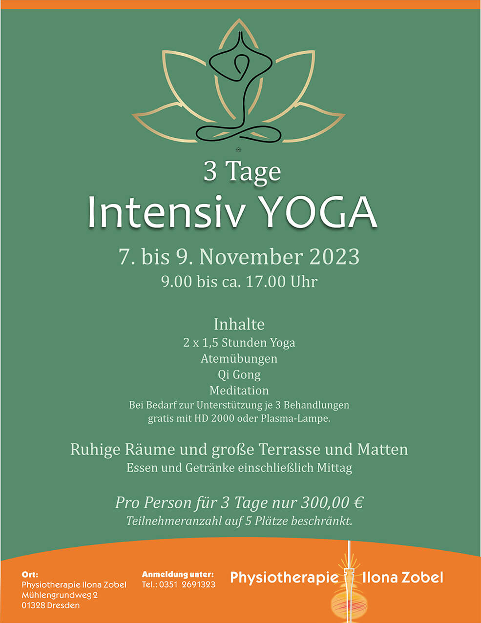 Plakat Intensiv Yoga Physiotherapie Dresden Ost nur 5 Plätze